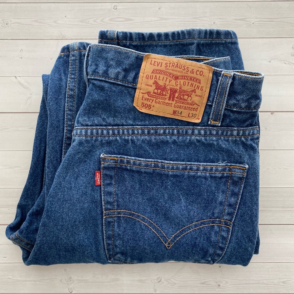 Levis Red Tab 505 Regular Fit Straight Leg Men's 34 x 30 Jeans Dark Wash